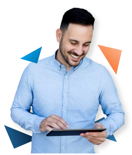 smiling male holding tablet